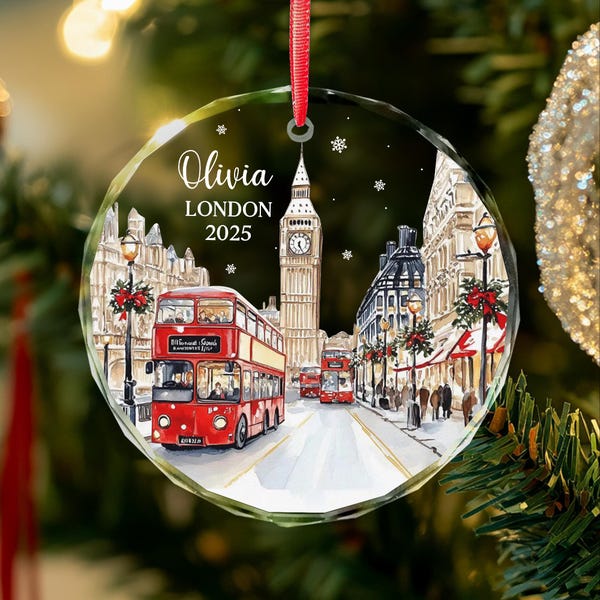 Travel Gifts, London Ornament, London Christmas Ornament, London England Decor, London Bus Christmas Ornament, Traveler Travel Lover Gifts