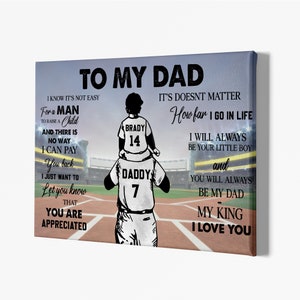 Personalized Name Baseball Player Dad and Son Canvas, Custom To My Dad Poster, Father's Gift Ideas, Baseball's Lover Gift.