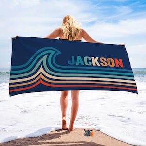 Custom Colorful Wave Stripe Beach Towel, Personalized Pool Towel With Name, Bestie&#39;s Gift Ideas, Vacation Gift.