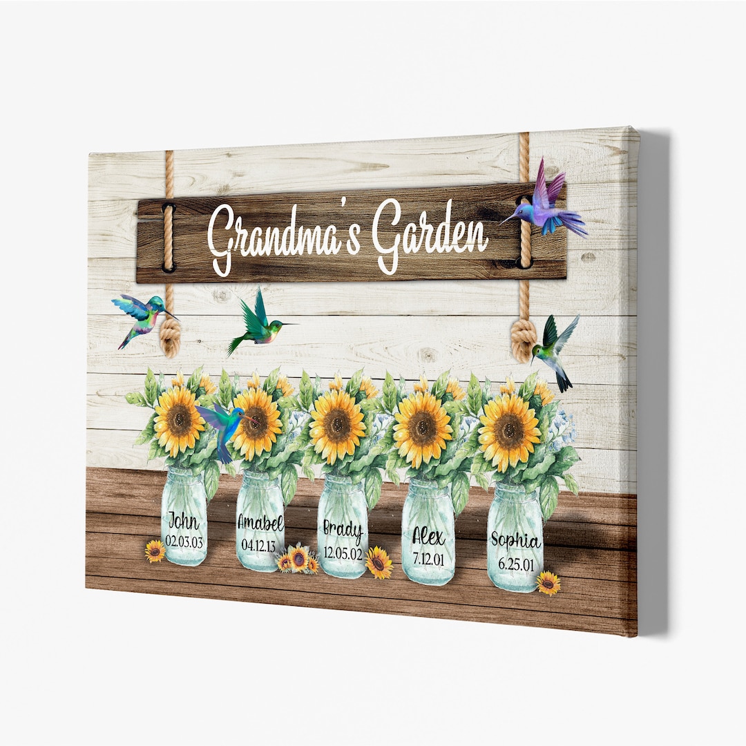 Personalized Grandma's Garden Sunflower Canvas, Custom Gift for Grandma