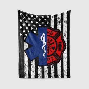 Firefighter EMT Blanket, Practitioner Fireman EMS Blanket For Firefighter Department First in Last Out Responder, Patriot Pride Gift.