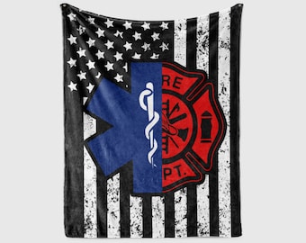 Firefighter EMT Blanket, Practitioner Fireman EMS Blanket For Firefighter Department First in Last Out Responder, Patriot Pride Gift.
