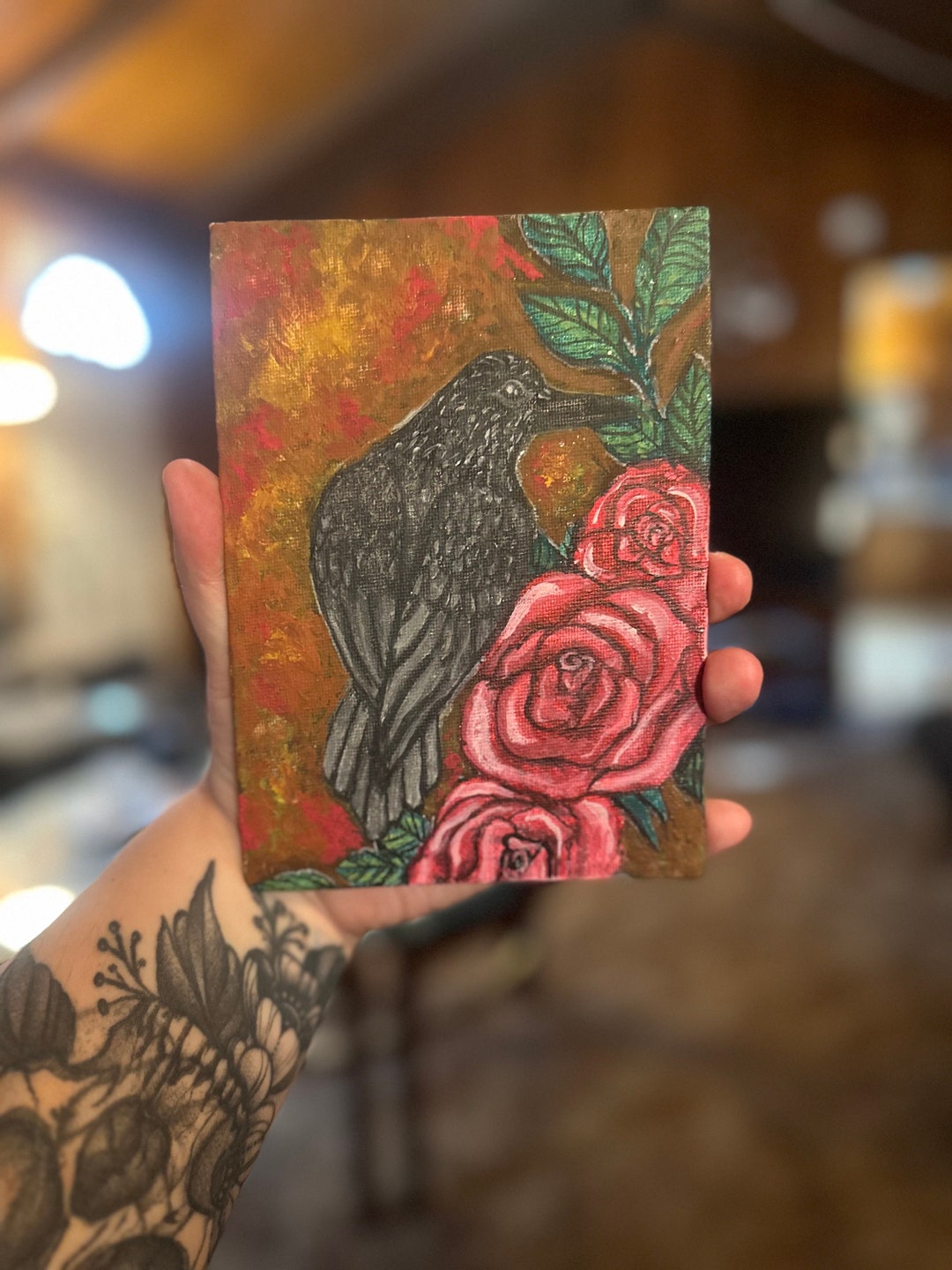 カラスとバラの絵画 水彩画 手作り - Etsy 日本, image size:1080x1440