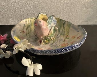 Vibrant ceramic Bowl with Bird