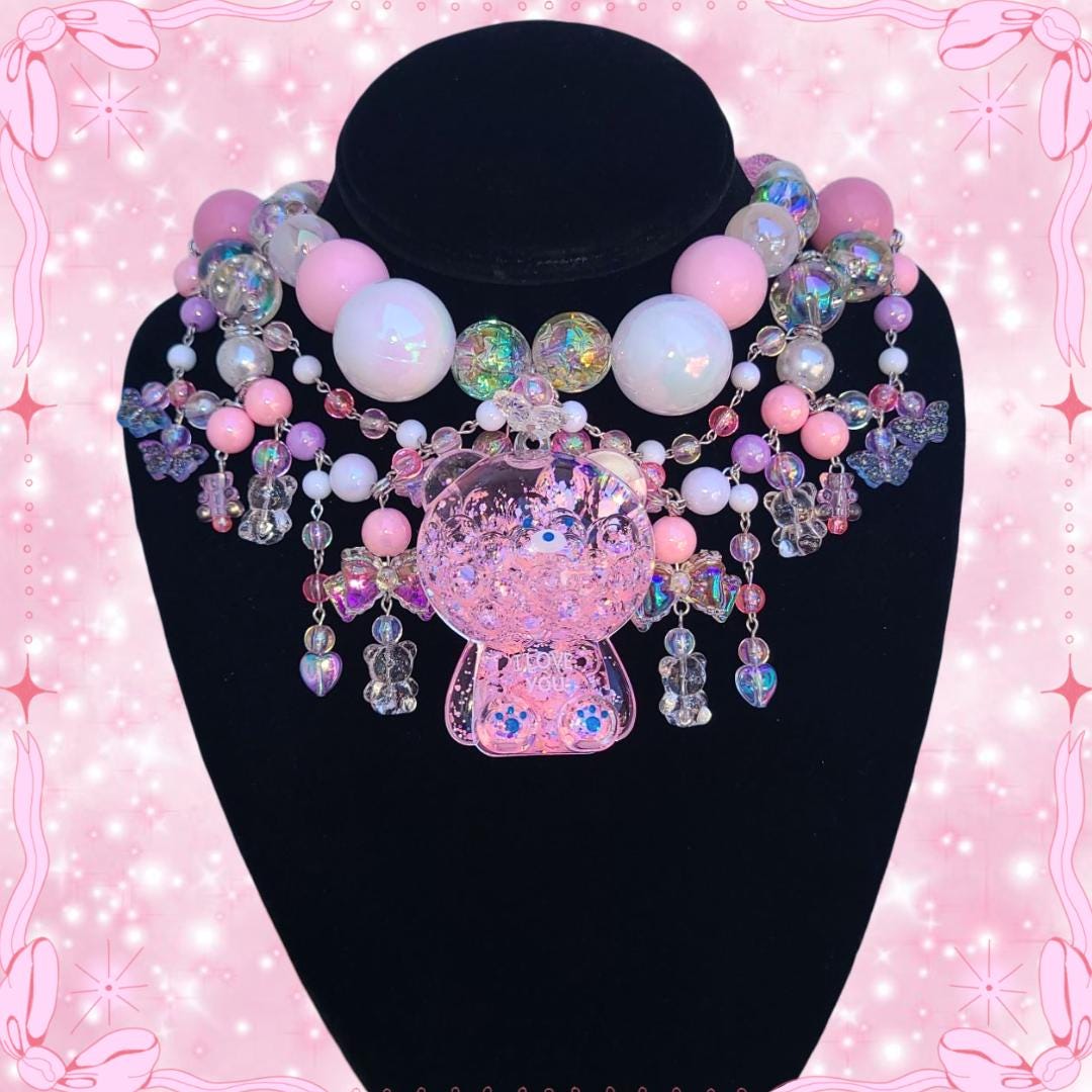 Shaker Bear Necklace, kawaii decora y2k jewelry