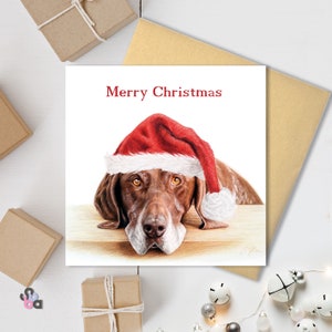 Max - Weihnachtskarte. Gedruckt aus original Bleistiftzeichnung. Entzückende Tiere, die Weihnachtsmützen tragen.