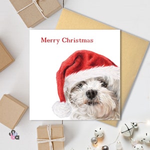 Lilie - Weihnachtskarte. Gedruckt aus original Bleistiftzeichnung. Entzückende Tiere, die Weihnachtsmützen tragen.