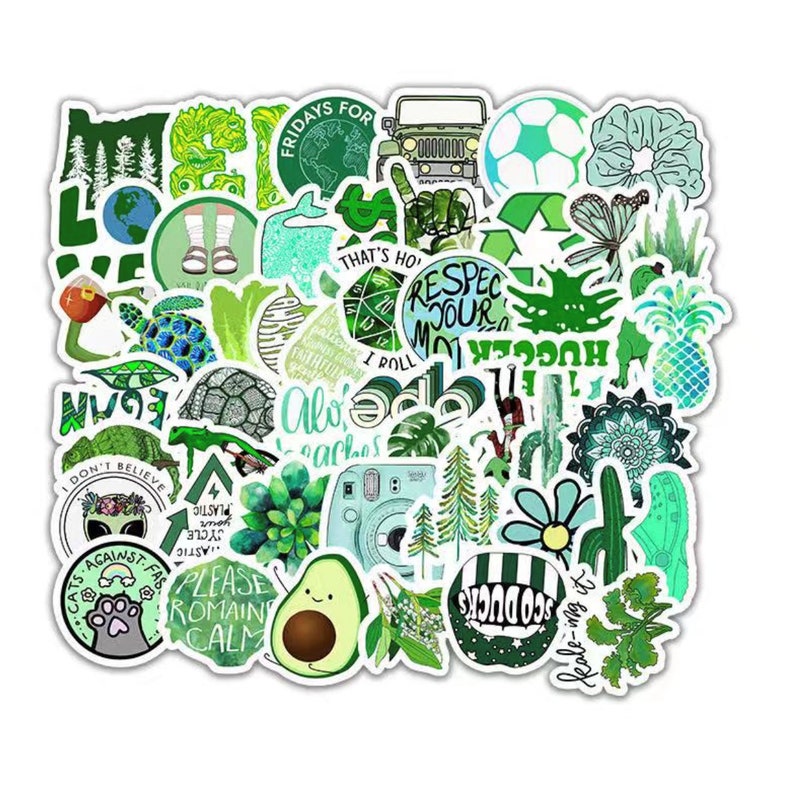 Car 50pcs Cute Green sticker bomb set phone Skateboards Mugs waterproof and durable for Tumbler Laptop project gift ideas Craft book