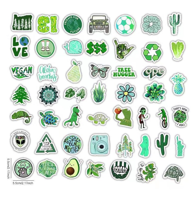 Car 50pcs Cute Green sticker bomb set phone Skateboards Mugs waterproof and durable for Tumbler Laptop project gift ideas Craft book