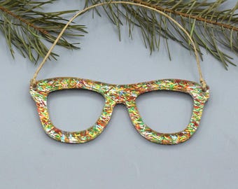 Rainbow Tinsel Glasses ornament: Optometry, Optometrist, Optician, eye doctor gift