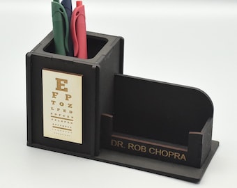 Black Wood Eye Chart Business Card Holder: Optometry Gift Eye doctor decor