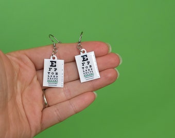 Pendientes con tabla optométrica de Snellen, regalo para optometristas, ganchos de acero inoxidable.