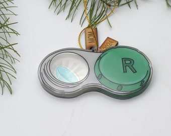 Shaker Contact case Christmas ornament Optometry Christmas ornament Optometry gift Optometrist contact lens Hand made  Eye Doctor Eye Power