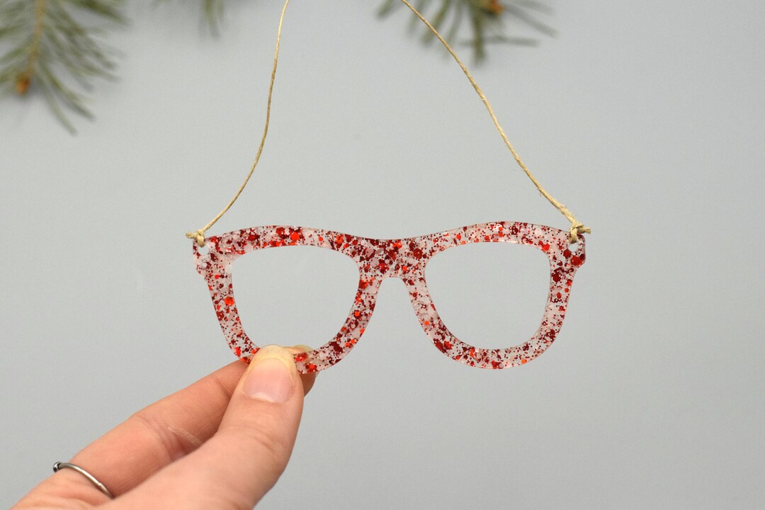Red Glitter Snowflake Glasses Ornament Glasses Christmas Ornament ...