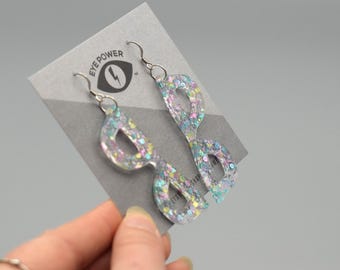 Pendientes con brillo de arcoíris Regalo de optometría Optometrista Dr. Regalo Pendientes de gafas Pendientes de gafas Joyas de gafas Óptico