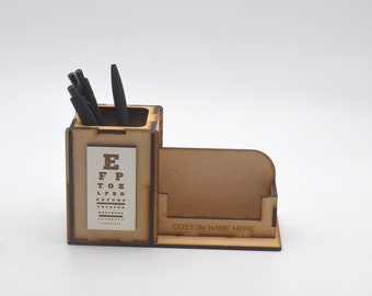 Wood Eye Chart Business Card Holder: Optometry Gift