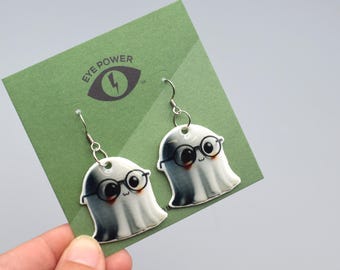Pendientes de fantasma con gafas colgantes Pendientes de gafas Regalo de optometría Regalo de optometrista Regalo de médico de ojos Pendientes de Halloween Joyas de gafas Pendientes de fantasma