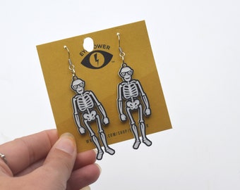 Pendientes de esqueleto acrílico con gafas, regalo para optometristas