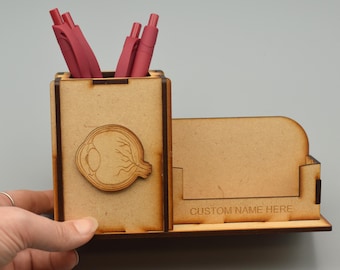 Houten oog anatomie visitekaartje houder optometrie kaarthouder oog grafiek kaarthouder optometrie cadeau optometrist oogarts cadeau oog cadeau