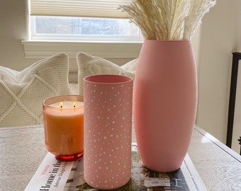 Pink Vase, Centerpiece Vase, Large Vase, Cylinder Vase, Kitchen Counter Decor, Maximalist Decor, Coastal Grandmother, Modern Fall Decor