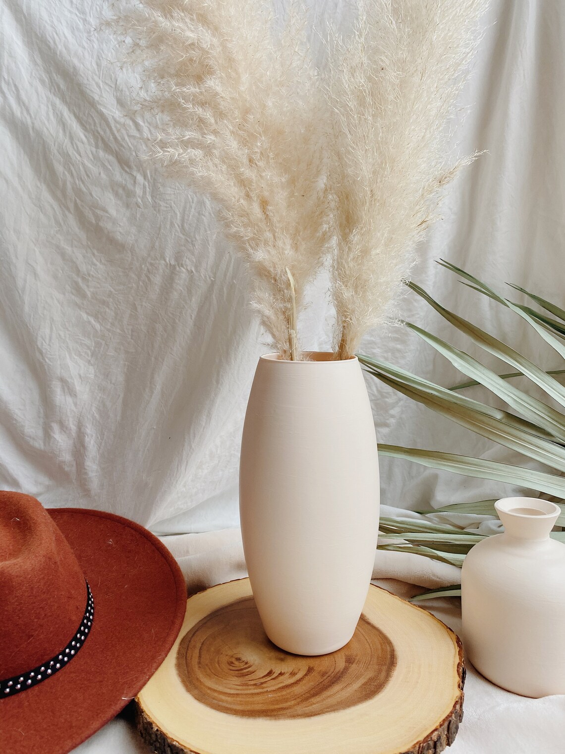 Matte Boho Vase Tall Vase Hand Painted Textured White Etsy Canada