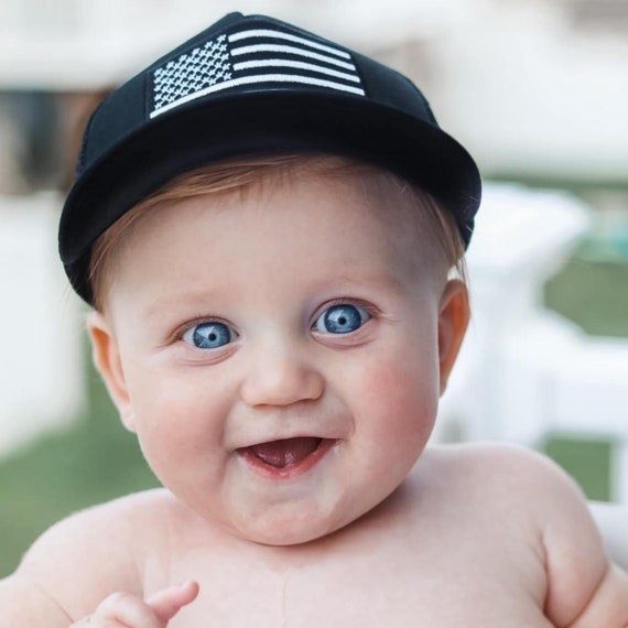 USA TRUCKER HAT, Infant Baseball Cap, Black Patch Rectangle Trucker Hat,  Infant Baseball Cap Gift for Kids 