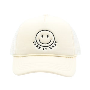 Take It Easy - Smiley Face Hat - Adjustable Women Baseball Cap Snapback Trendy Outdoor Hat Mom Hat Sun Cap Gorras Lids Trucker Hat Sun Mesh