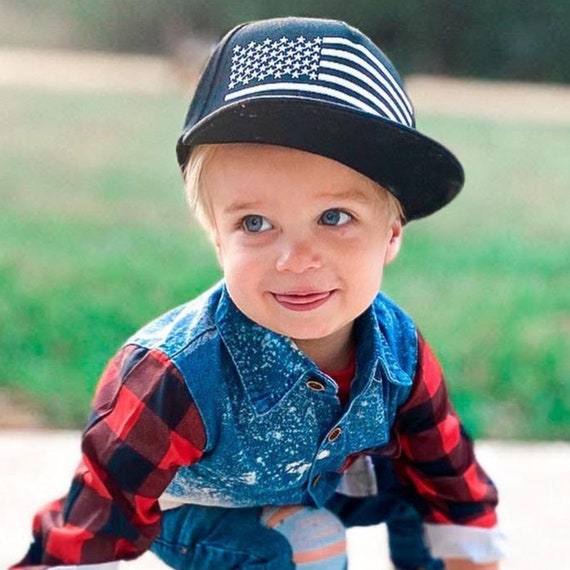 KIDS TRUCKER HAT, Infant Baseball Cap, Usa White Patch Rectangle Trucker Hat,  Infant Baseball Cap Gift for Kids 