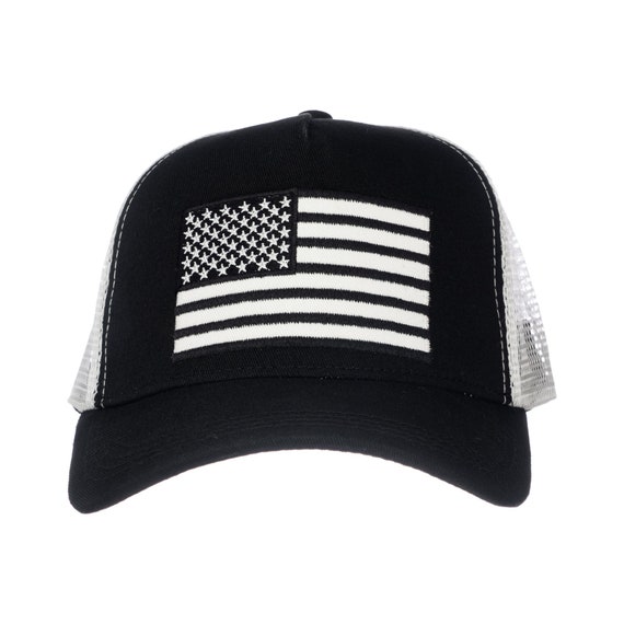 USA TRUCKER HAT, Infant Baseball Cap, Black Patch Rectangle