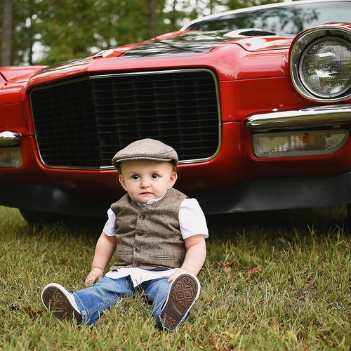 Newsboy Cap Baby Boy Brown Flat Hat Page Boy Linen Hat Etsy
