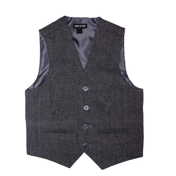 Dark Grey Tweed Born To Love Kids Vest Wedding Fashion | Etsy