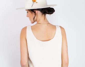 AVA- Stiff Brim Fedora Felt Hat - Classic and Timeless Style for Women - Flower Theme - Fall Outfits