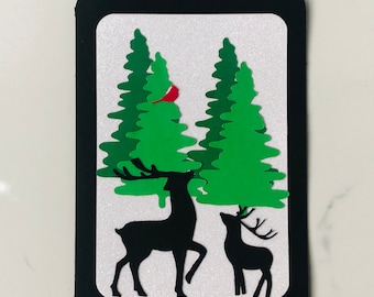 5 x 7 Handmade Christmas Card | Handmade Holiday Card | Merry Christmas | Happy Holidays | Winter Wonderland | Deer | Trees