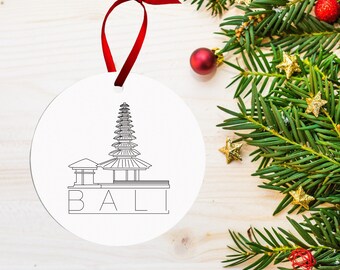 Bali, Indonesia Christmas Ornament | Custom Indonesian Travel Ornament | Personalized | Bali Ornament | Minimal City Ornament