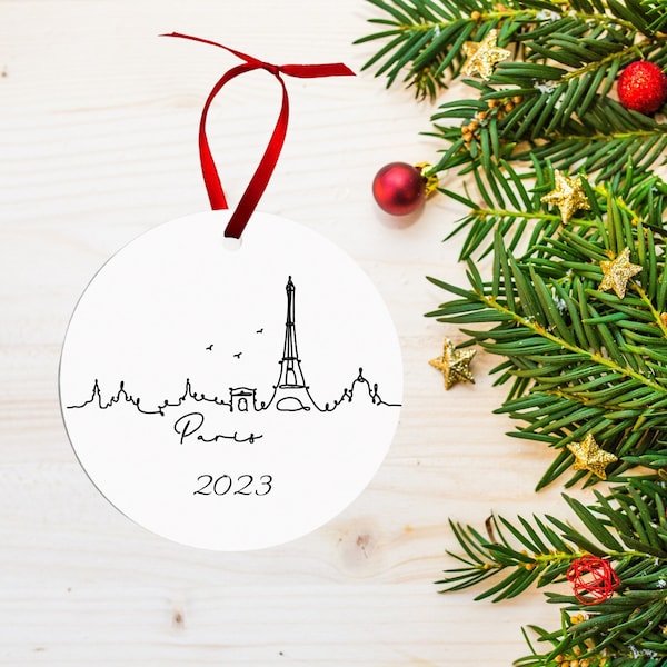 Paris, France Christmas Ornament | Custom Eiffel Tower Christmas Ornament | Personalized Ornament | France Ornament | Minimal City Ornament