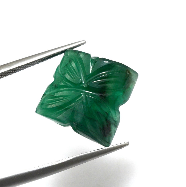 Carved Stone, Hand Made Carving Good Quality 13.40 Carat Natural Emerald
