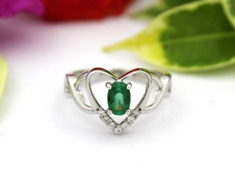 Natural Emerald Ring, 925 Sterling Silver Ring, Natural Gemstone Ring, May Birthstone Silver Ring,