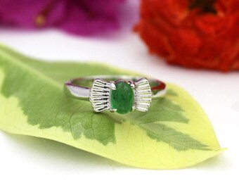 Dainty Emerald Ring, 925 Sterling Silver, May Birthstone Jewelry, Engagement Ring, Bridal Ring