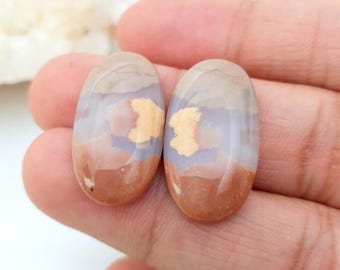Honey Dendrite Agate Gemstone Pair – Smooth Polished Fancy Pair, 27 x 14.50mm