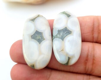 White Agate Gemstone Pair, Matched Fancy Cabochons pair
