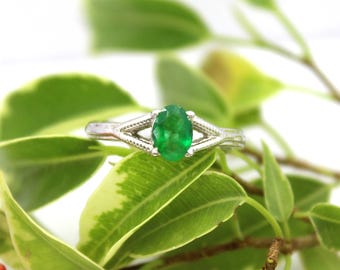 Zambian Emerald Ring, 925 Silver Ring, Natural Gemstone Ring, May Birthstone Ring, Handmade Emerald Jewelry