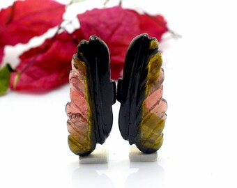 Natural Multi Tourmaline  Leaf Carving Gemstone for Unique Jewelry