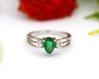 Emerald Pear Ring, Sterling Silver, Natural Emerald Ring, Handmade Silver Ring, Emerald Jewelry,