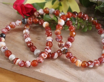 Pulsera elástica de cuentas de ágata cornalina de 8 mm para mujer y hombre.