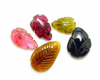Natural Multi Tourmaline  Leaf Carving Gemstone for Unique Jewelry
