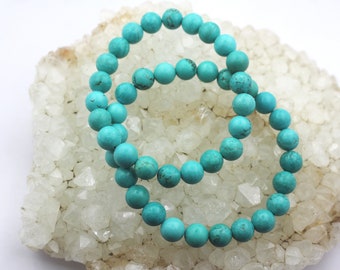 Pulsera color turquesa, pulsera elástica de cuentas turquesa de 8 mm para mujer y hombre, regalo