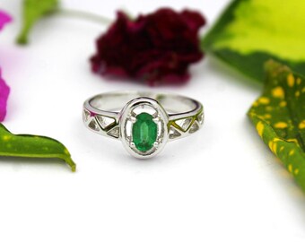 Zambian Emerald Ring, 925 Sterling Silver, Natural Gemstone Ring, Handmade Statement Ring, Gemstone Jewelry