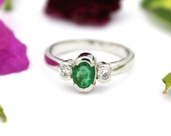 Natural Emerald Ring, 925 Sterling Silver Statement Ring, Natural Gemstone May Birthstone Ring Woman Jewelry