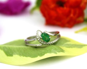 Emerald Ring, 925 Sterling Silver, Natural Gemstone Ring, May Birthstone Ring, Gift For Her
