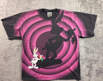 Maglietta vintage Wild Oats Bugs Bunny Looney Tunes 1992 da uomo, taglia XL, colore viola, cuciture singole.